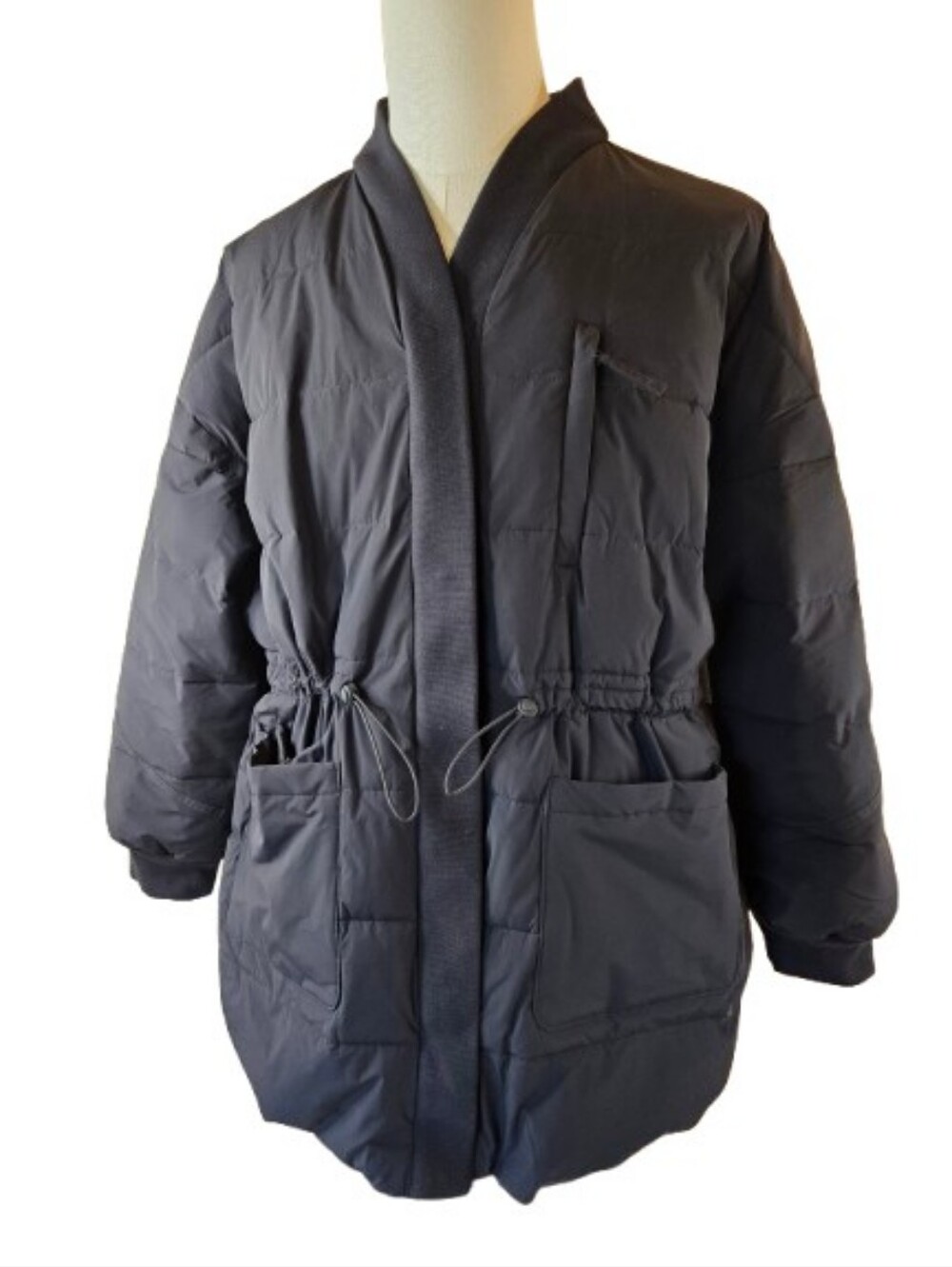 NWT Black FLX Quilted Drawstring Long Puffer Coat Size XXL